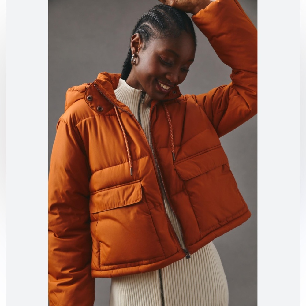 ⭐️Hostess Pick Anthropologie Cropped Colorblock Puffer Jacket /burnt ora…